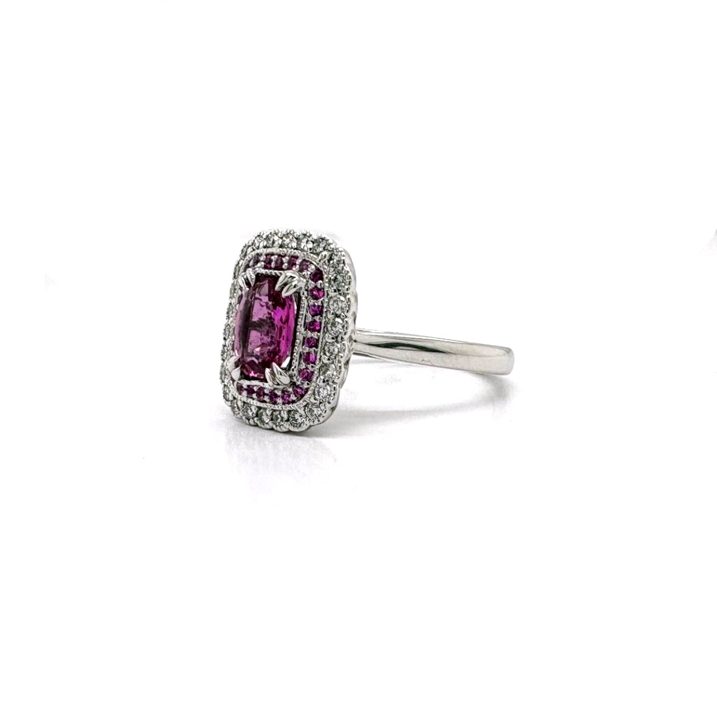 Ogden Of Harrogate Jewellery A Pink Sapphire and Diamond Cluster Ring