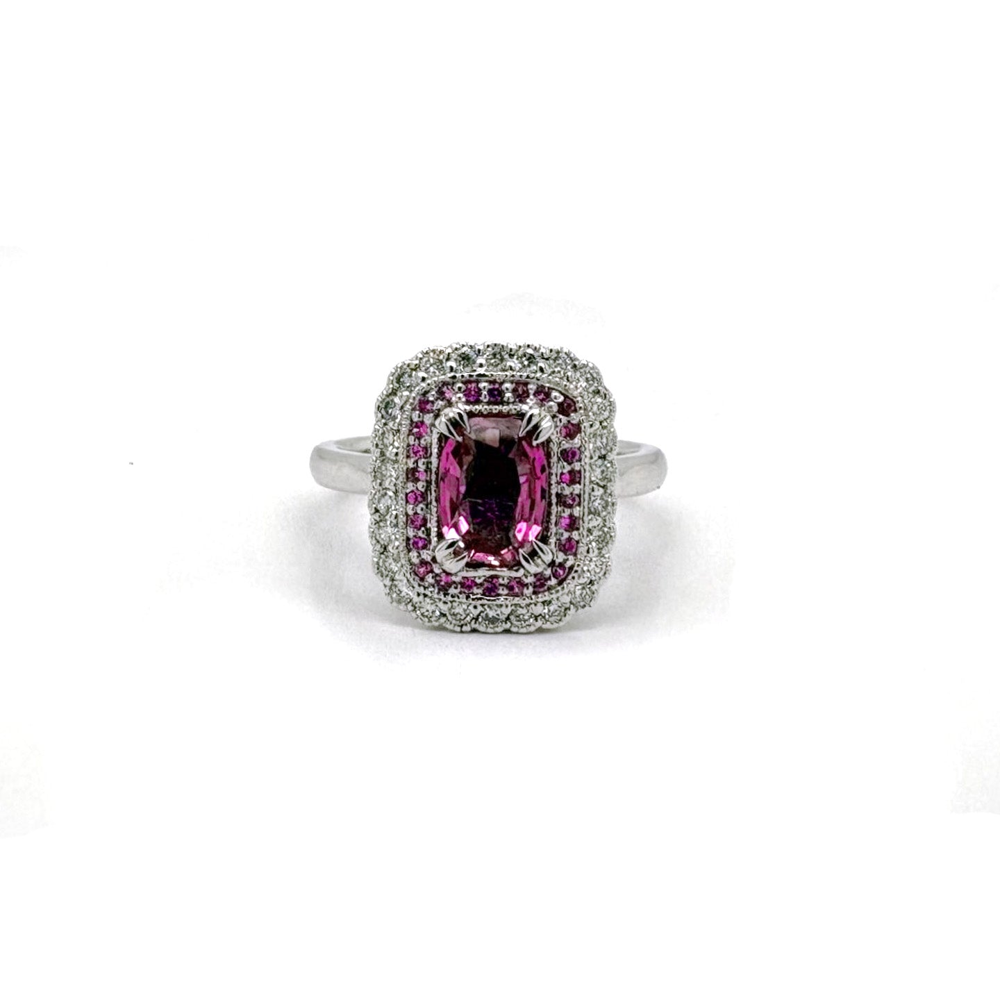 Ogden Of Harrogate Jewellery A Pink Sapphire and Diamond Cluster Ring