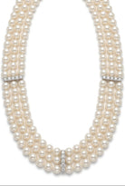Ogden Of Harrogate Jewellery A Three Row Pearl Choker Style Necklace With three Diamond Set Spacers