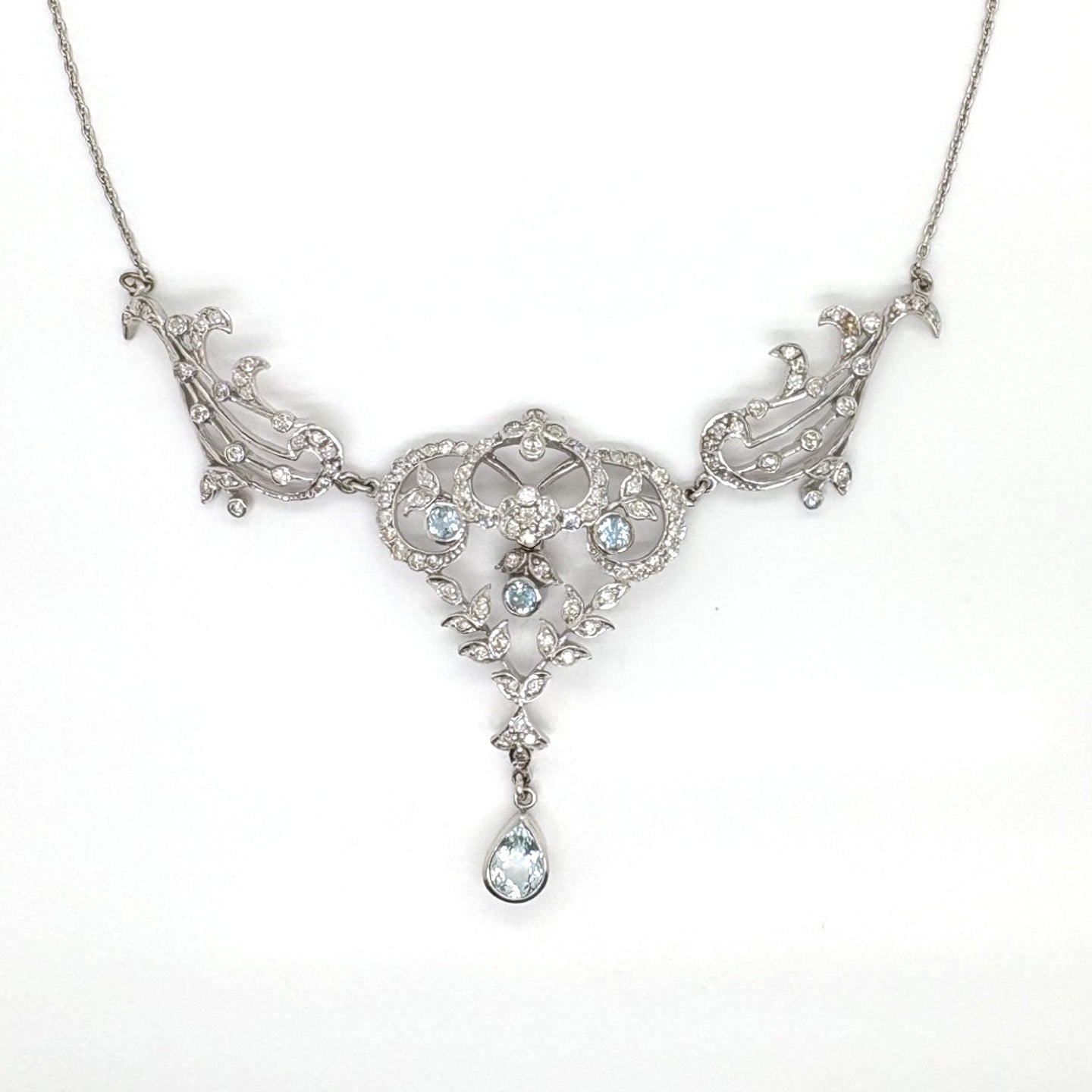 Ogden Of Harrogate Jewellery An Art Nouveau style Aquamarine and Diamond Collarette