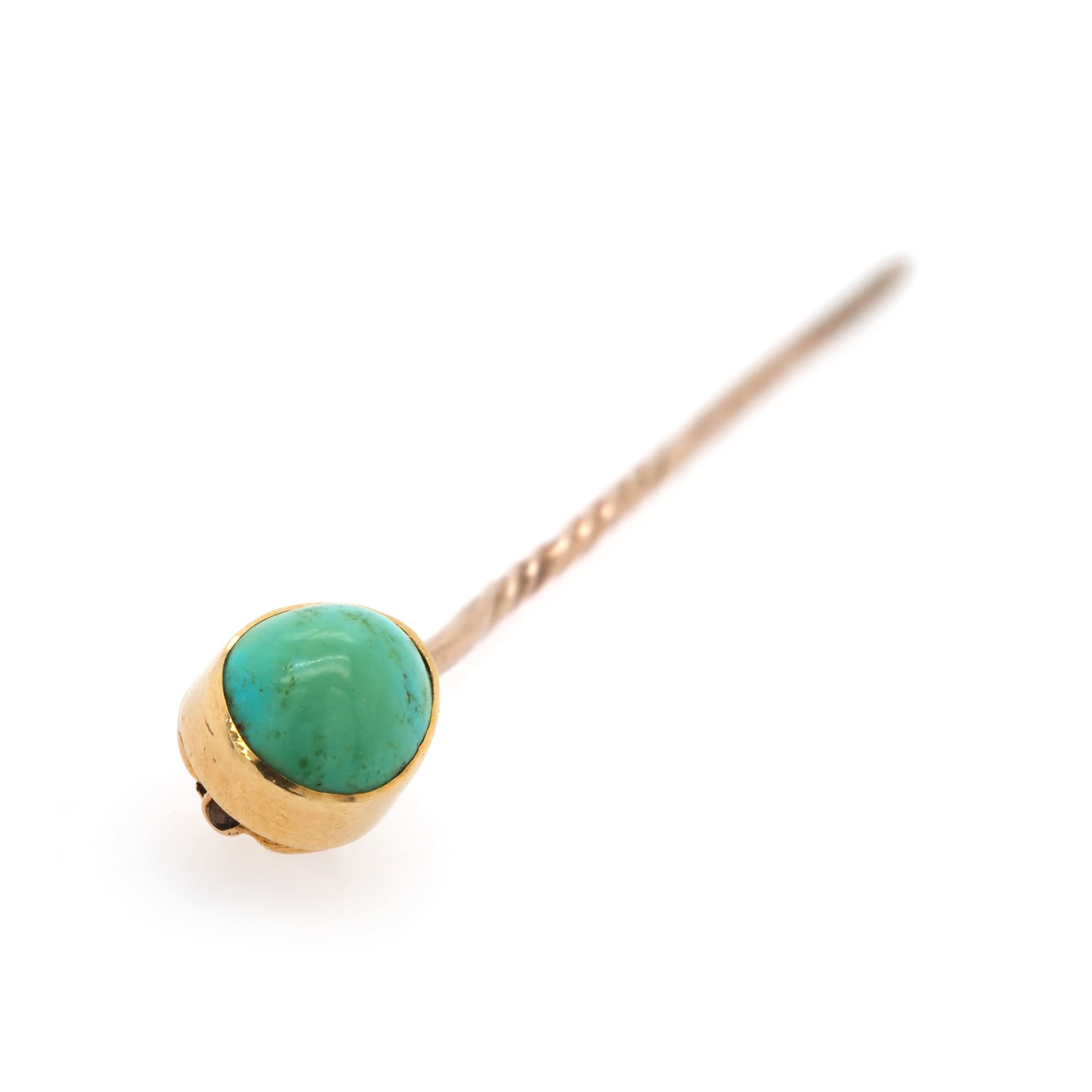 Ogden of Harrogate Jewellery Art Deco 9ct Yellow Gold Turquoise Pin, c.1930