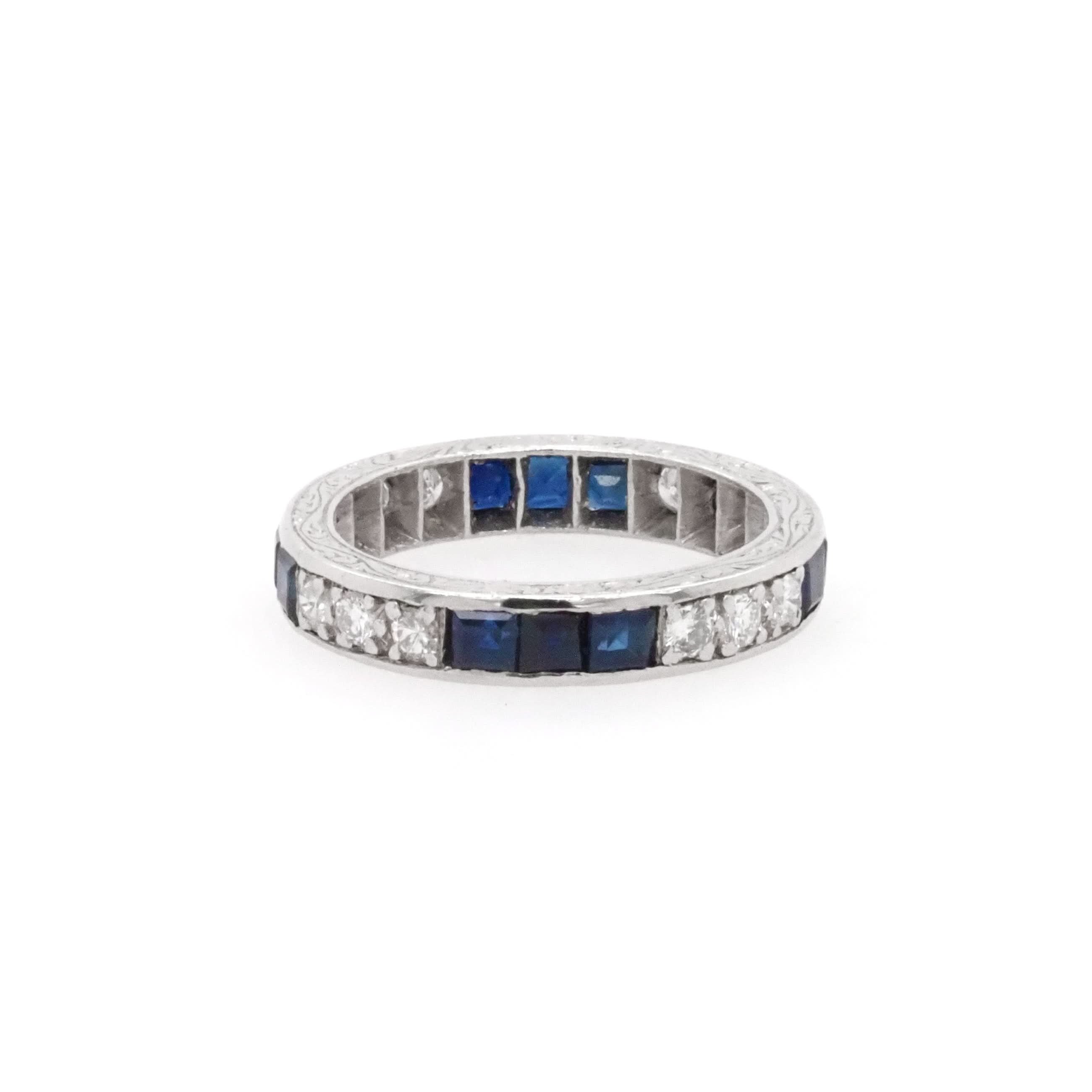 Ogden of Harrogate Jewellery Art Deco Platinum Eternity Ring with Alternate Diamonds and Sapphires