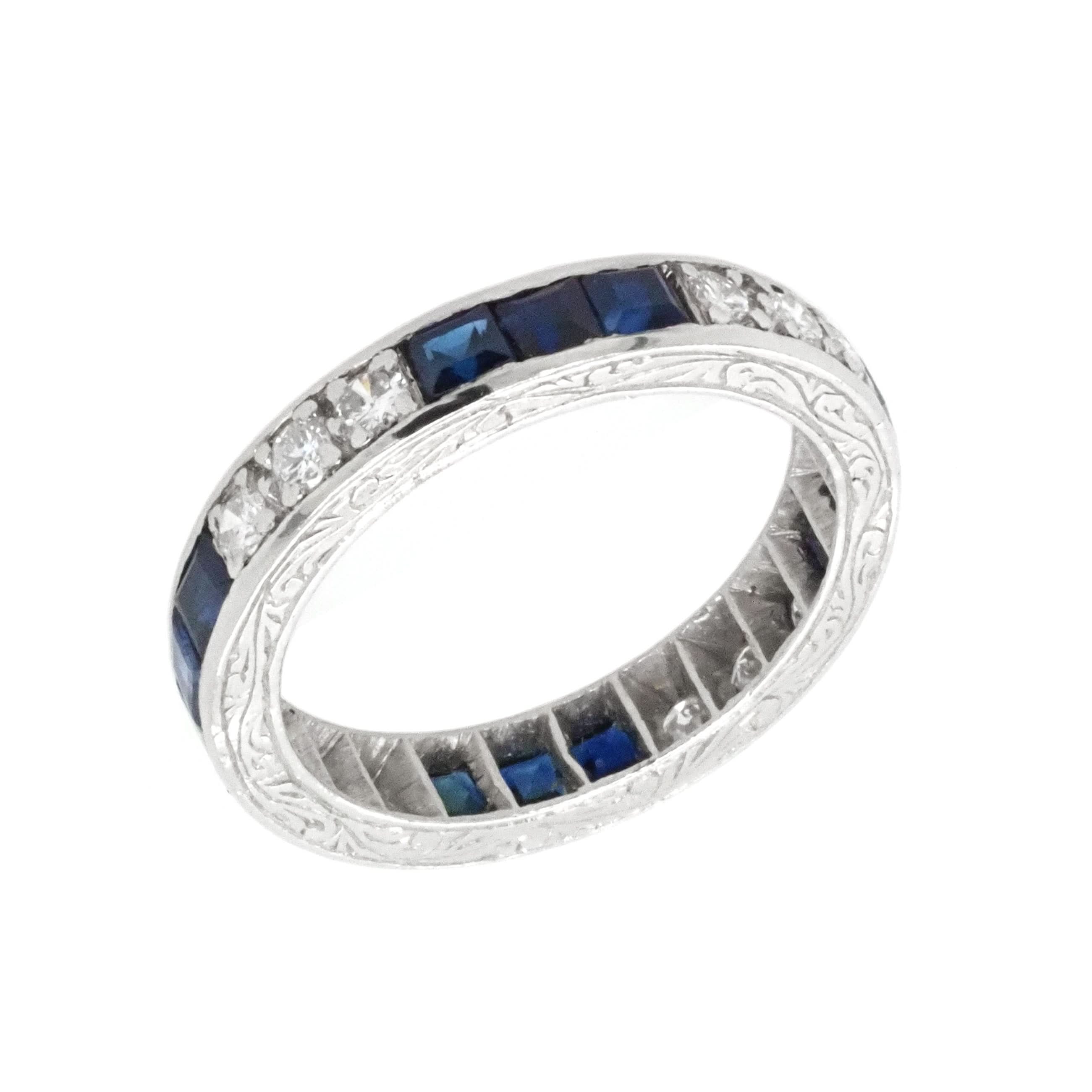 Ogden of Harrogate Jewellery Art Deco Platinum Eternity Ring with Alternate Diamonds and Sapphires