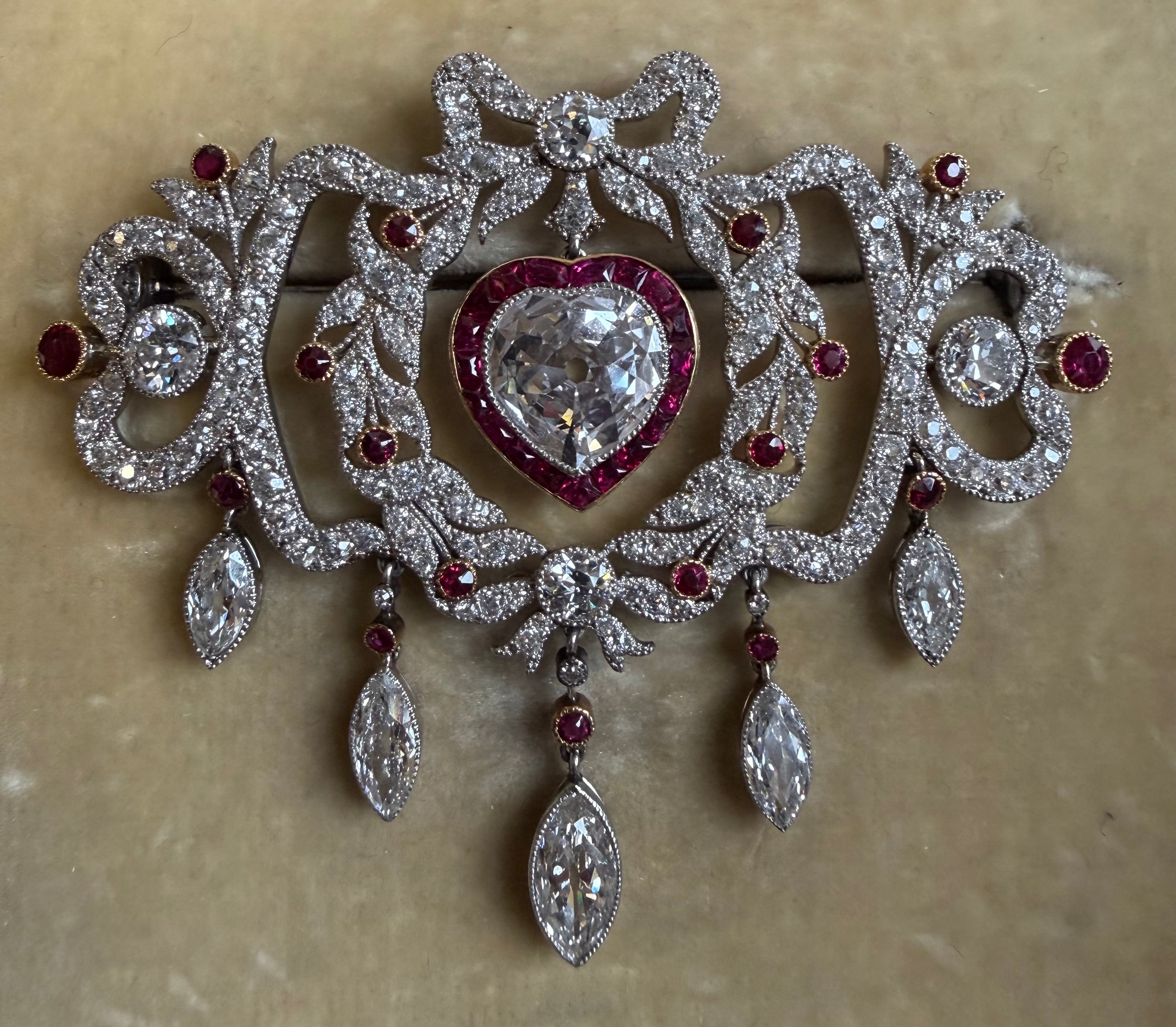 Ogden Of Harrogate Jewellery Belle Époque Diamond & Ruby Edwardian Brooch *POA*