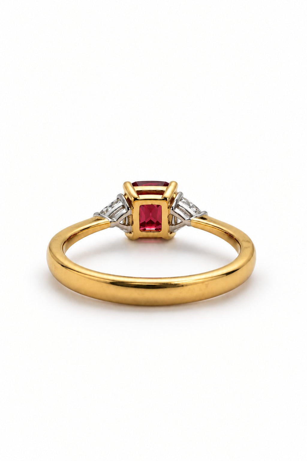 Ogden Of Harrogate Jewellery Burmese Red Spinel and Diamond Three-stone Ring, 18CT Yellow/White gold