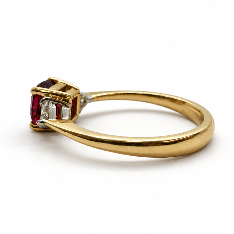 Ogden Of Harrogate Jewellery Burmese Red Spinel and Diamond Three-stone Ring, 18CT Yellow/White gold