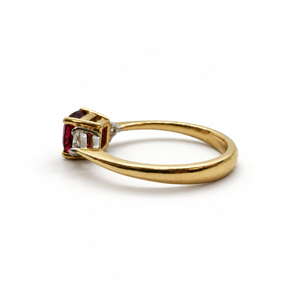 Ogden Of Harrogate Jewellery Burmese Red Spinel and Diamond Three-stone Ring, 18CT Yellow/White gold