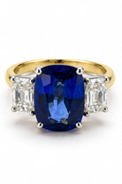 Ogden Of Harrogate Jewellery Cushion-Cut Sapphire and Diamond Three Stone Ring, 18ct Yellow Gold