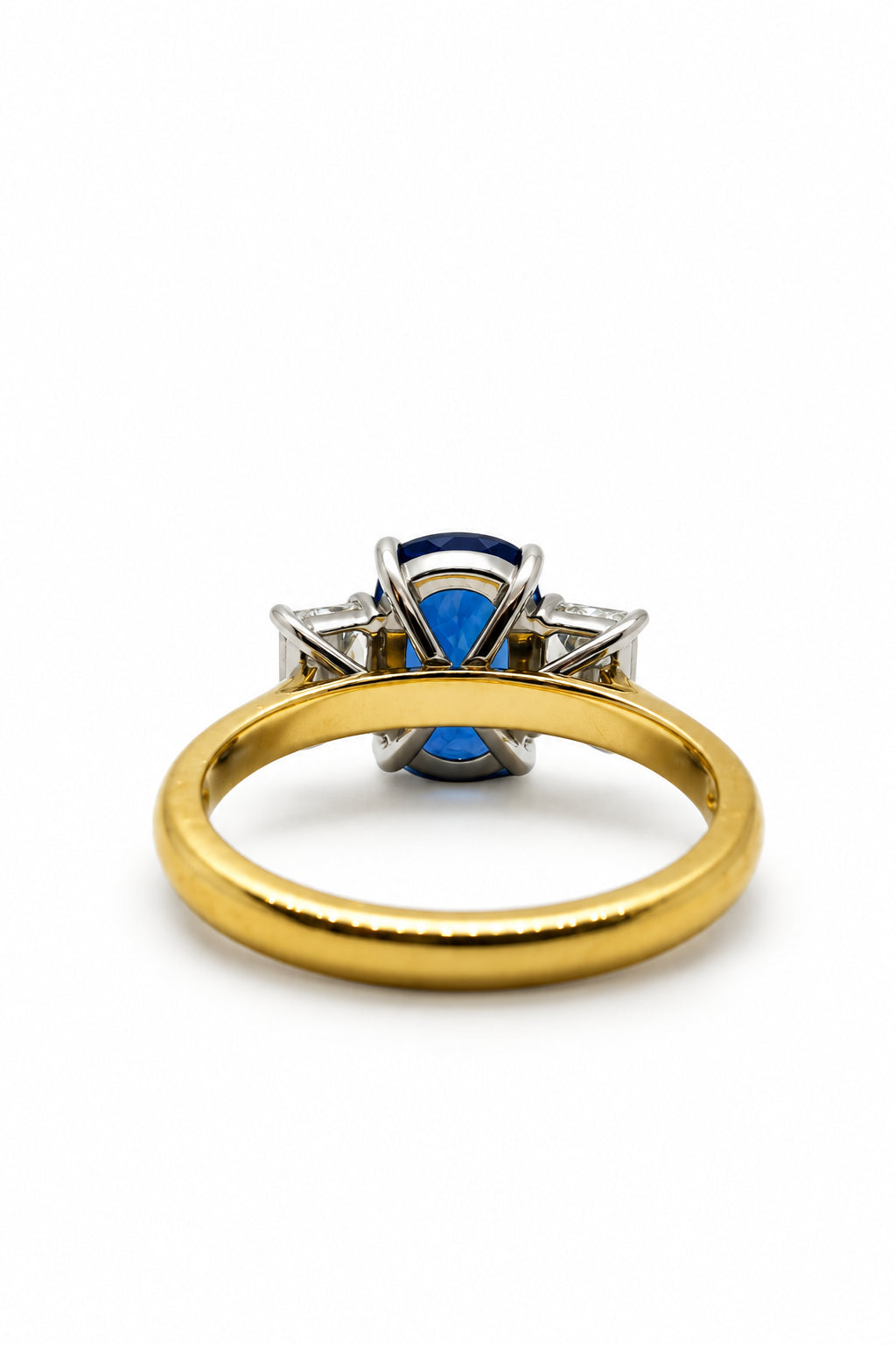 Ogden Of Harrogate Jewellery Cushion-Cut Sapphire and Diamond Three Stone Ring, 18ct Yellow Gold