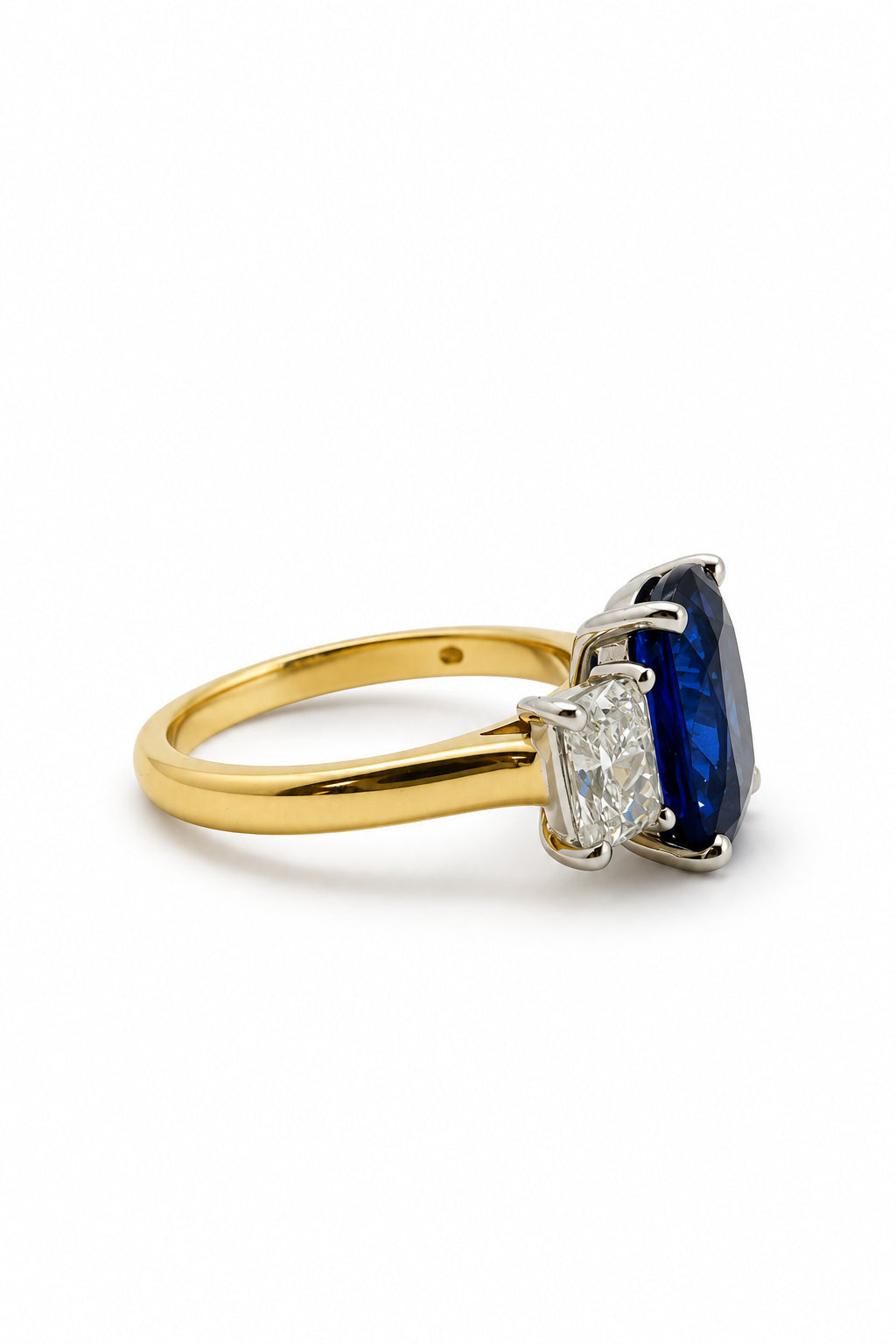 Ogden Of Harrogate Jewellery Cushion-Cut Sapphire and Diamond Three Stone Ring, 18ct Yellow Gold