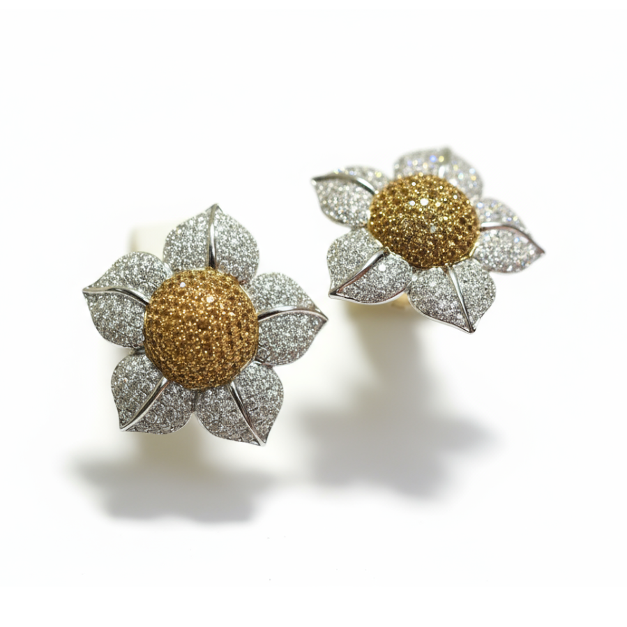 Ogden of Harrogate Jewellery Daisy Earrings Studded with 3ct of Diamonds and 1.5ct of Sappires