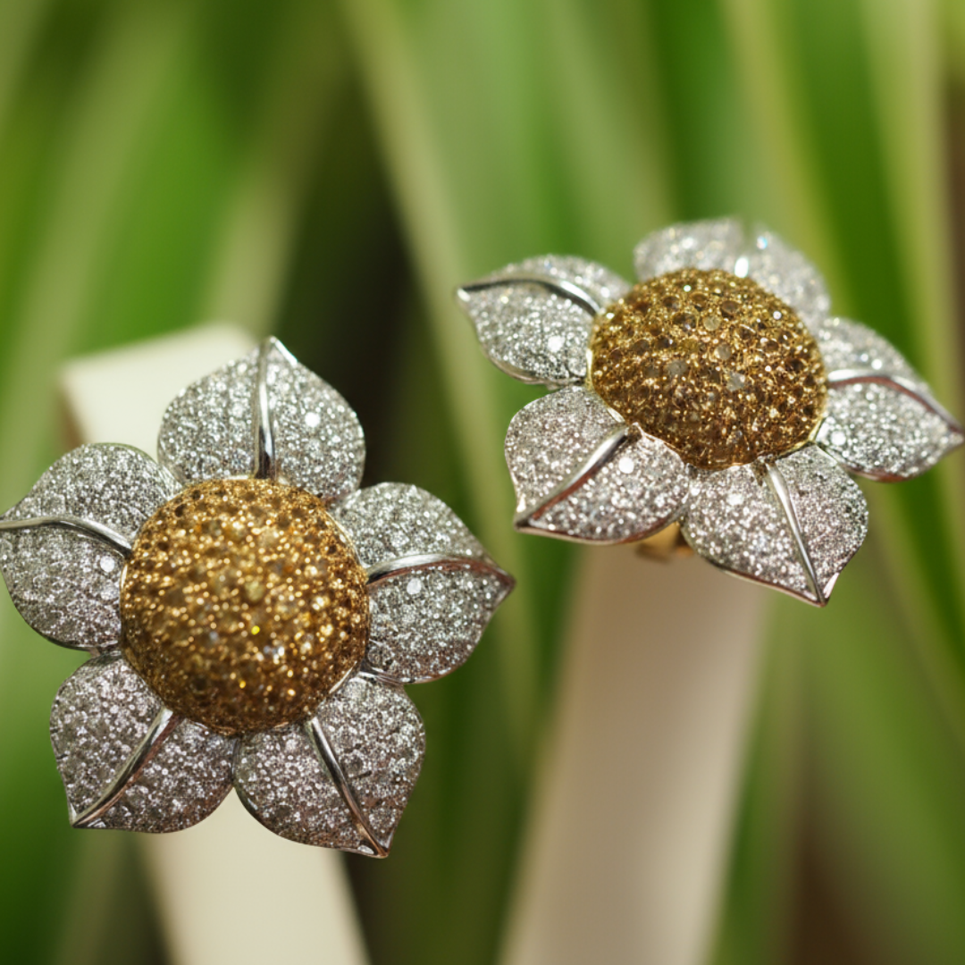 Ogden of Harrogate Jewellery Daisy Earrings Studded with 3ct of Diamonds and 1.5ct of Sappires