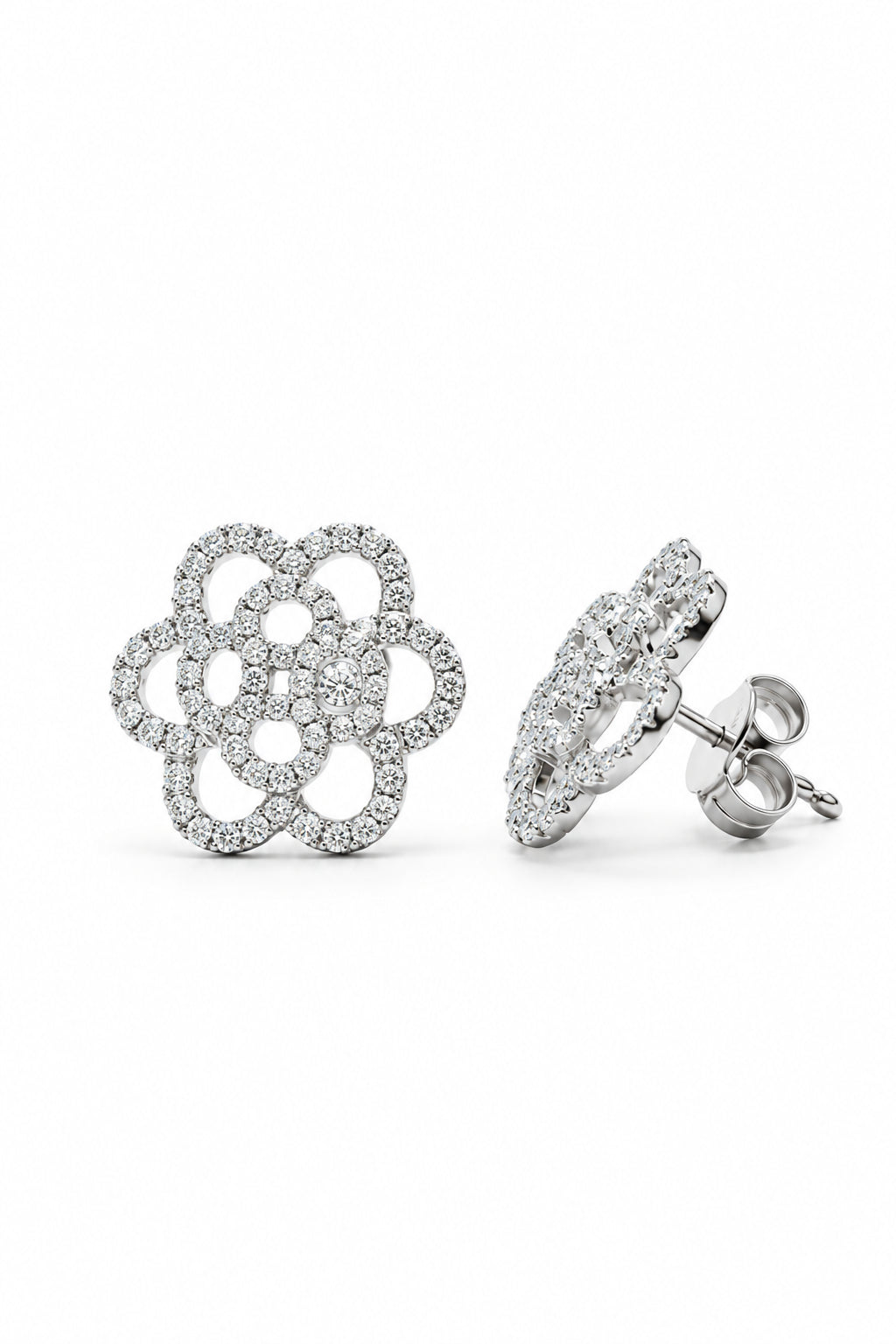 Ogden Of Harrogate Jewellery Diamond Set Flower Shaped Earrings, 18CT White Gold