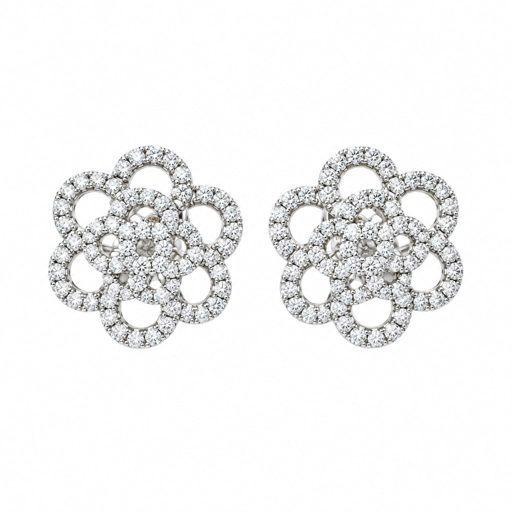 Ogden Of Harrogate Jewellery Diamond Set Flower Shaped Earrings, 18CT White Gold