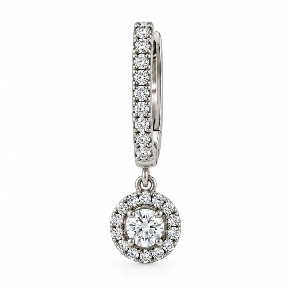 Ogden Of Harrogate Jewellery Diamond Set Small Hinged Hoops with Single Hanging Diamond Cluster, 18ct White Gold