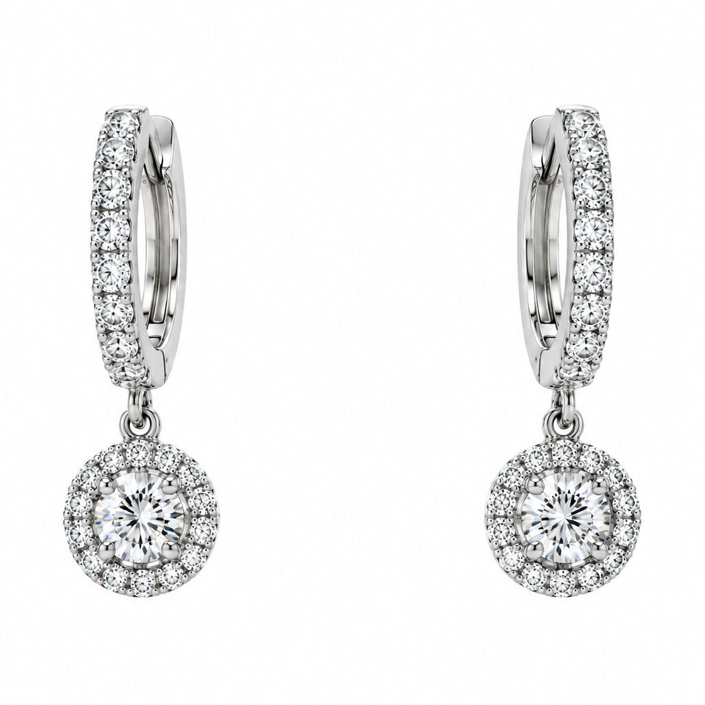 Ogden Of Harrogate Jewellery Diamond Set Small Hinged Hoops with Single Hanging Diamond Cluster, 18ct White Gold