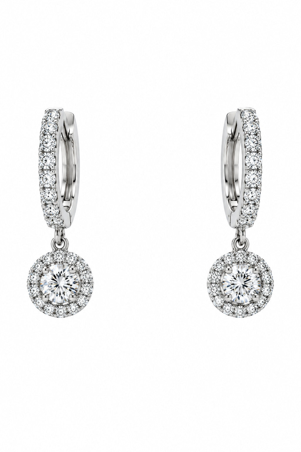 Ogden Of Harrogate Jewellery Diamond Set Small Hinged Hoops with Single Hanging Diamond Cluster, 18ct White Gold