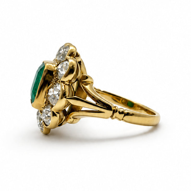 Ogden Of Harrogate Jewellery Emerald and Diamond Fancy Cluster 18CT Yellow Gold
