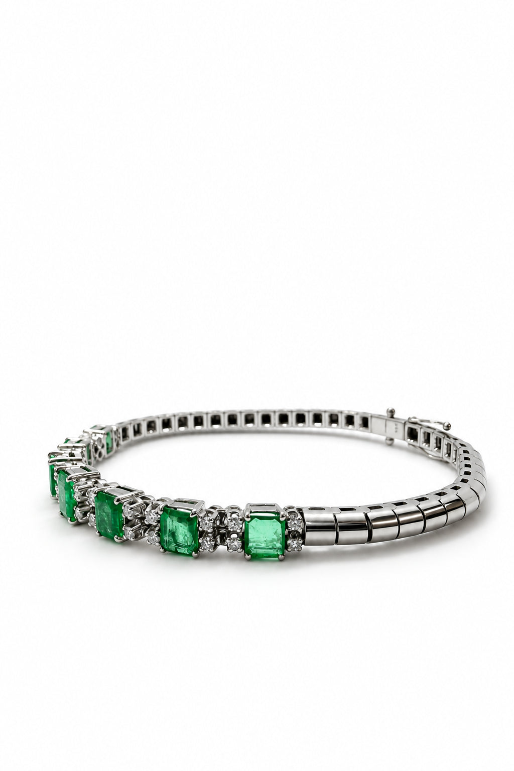 Ogden Of Harrogate Jewellery Emerald and Diamond Line Bracelet, 18CT White Gold
