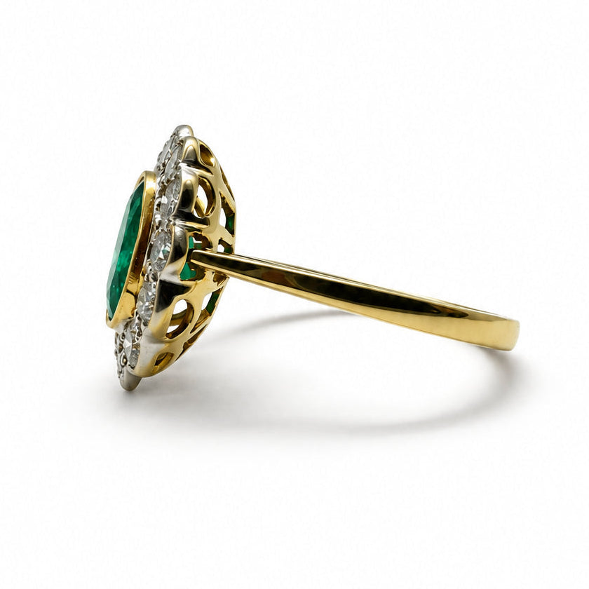 Ogden Of Harrogate Jewellery Emerald and Diamond Oval Cluster Ring, 18CT Yellow Gold