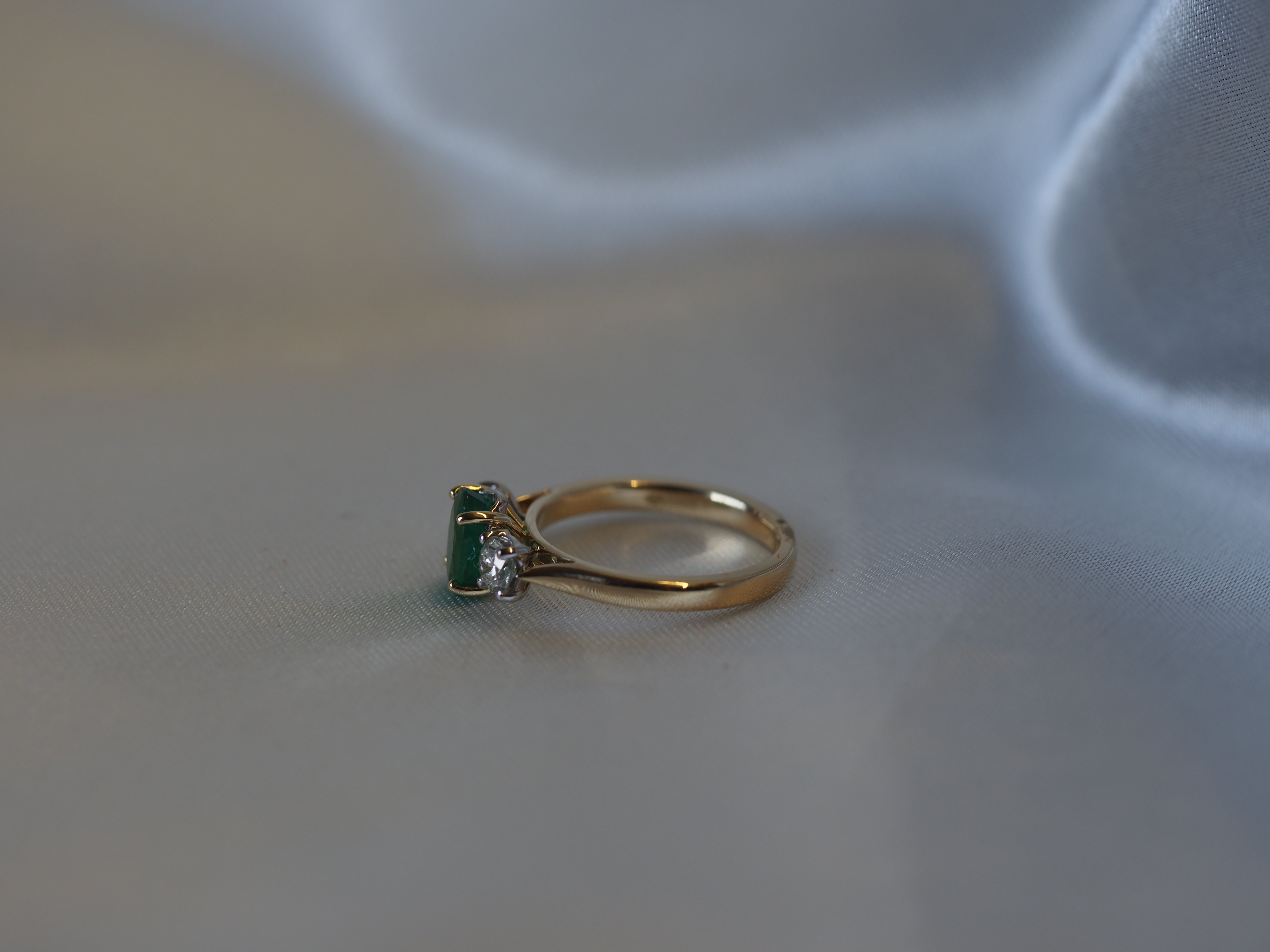 Ogden Of Harrogate Jewellery Emerald and Diamond Three-Stone Ring in 18ct Yellow Gold