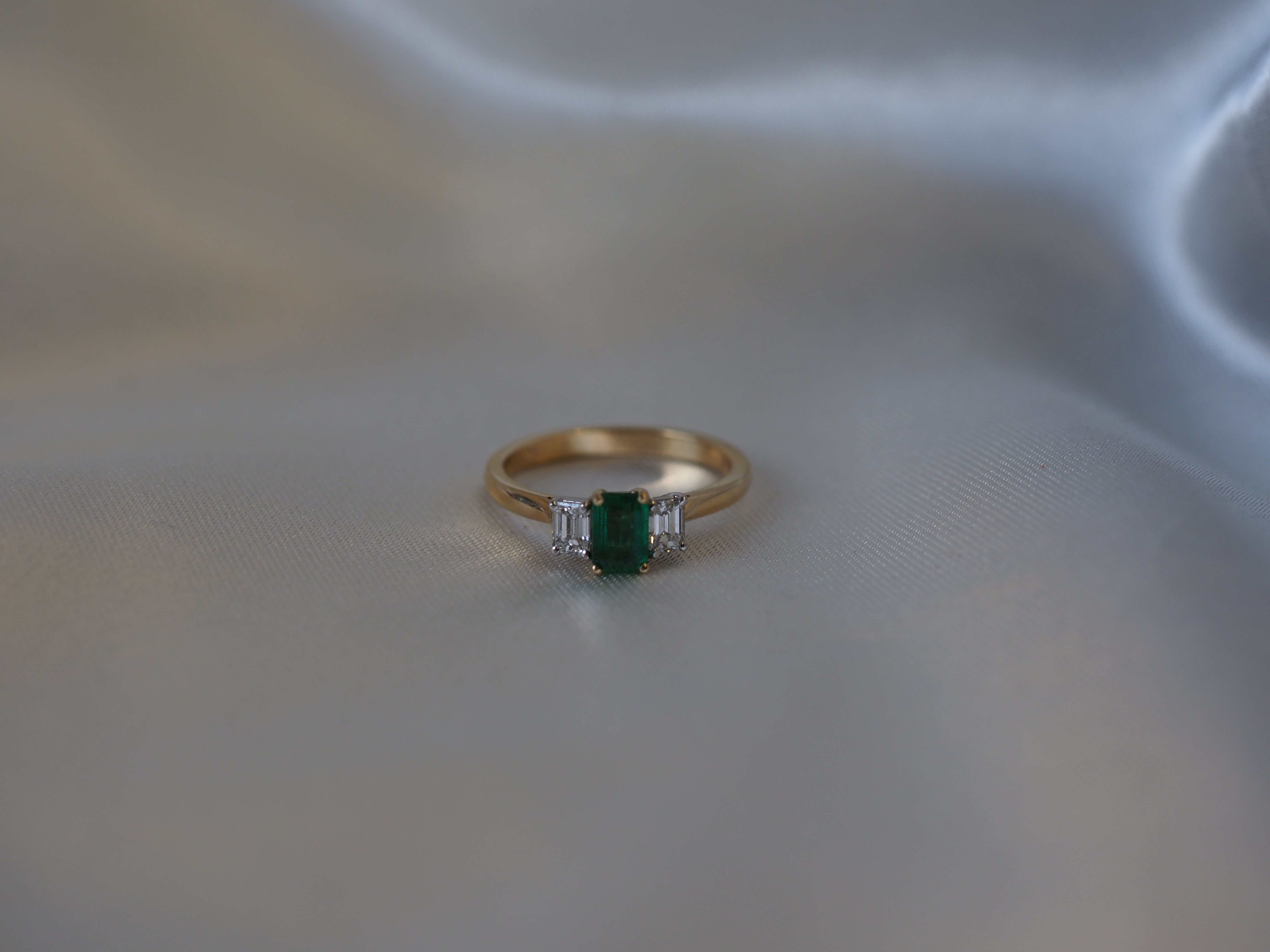 Ogden of Harrogate Jewellery Emerald and Diamond Three-Stone Ring in 18ct Yellow Gold