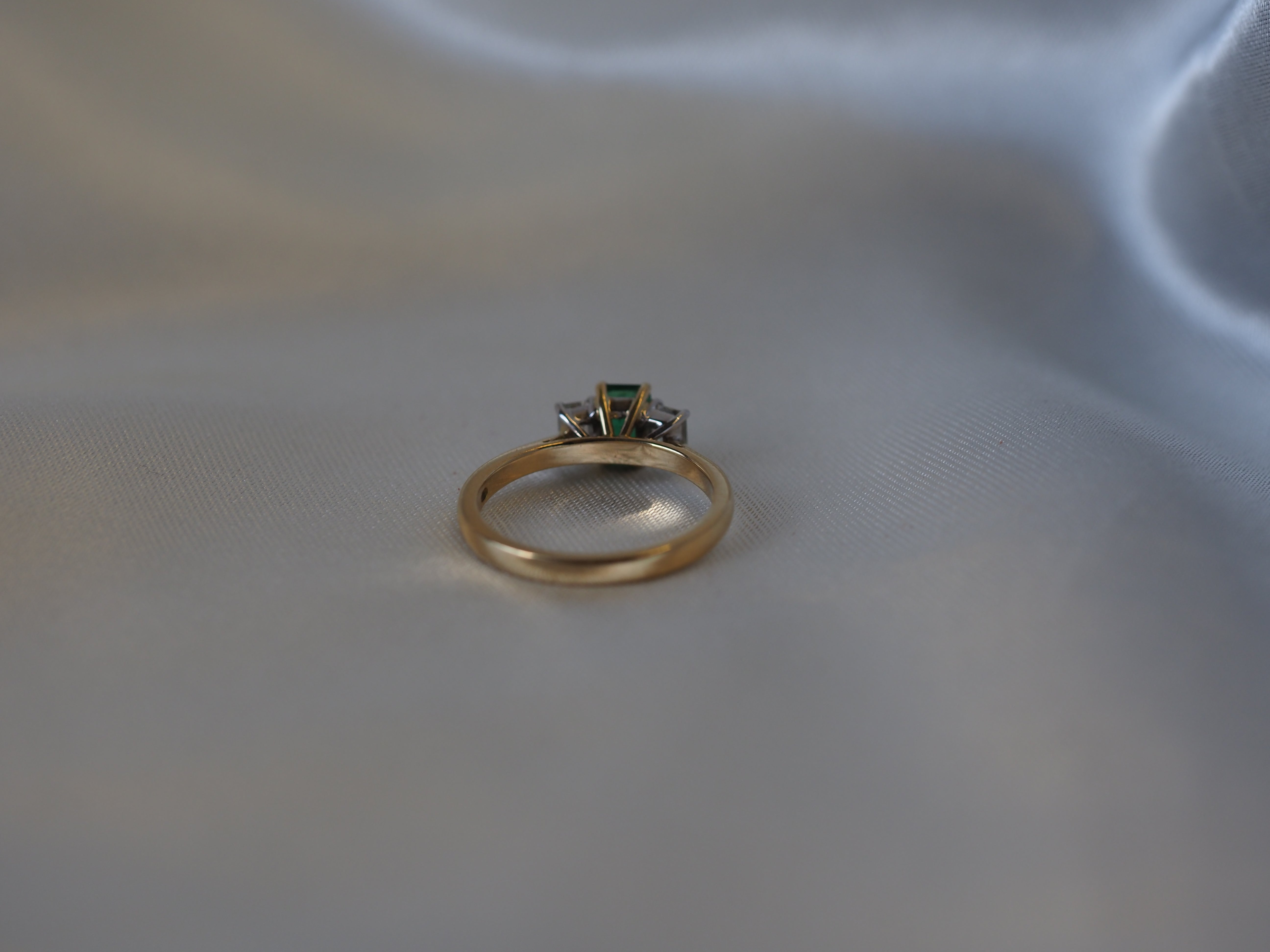 Ogden of Harrogate Jewellery Emerald and Diamond Three-Stone Ring in 18ct Yellow Gold