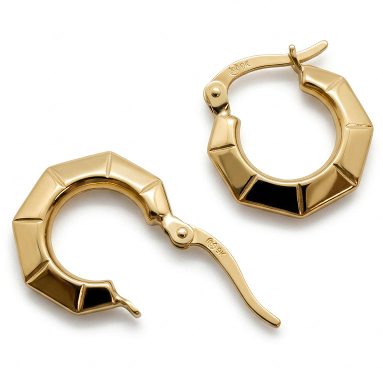 Ogden Of Harrogate Jewellery Facetted Creole Style Hoop Earrings in 9ct Yellow Gold