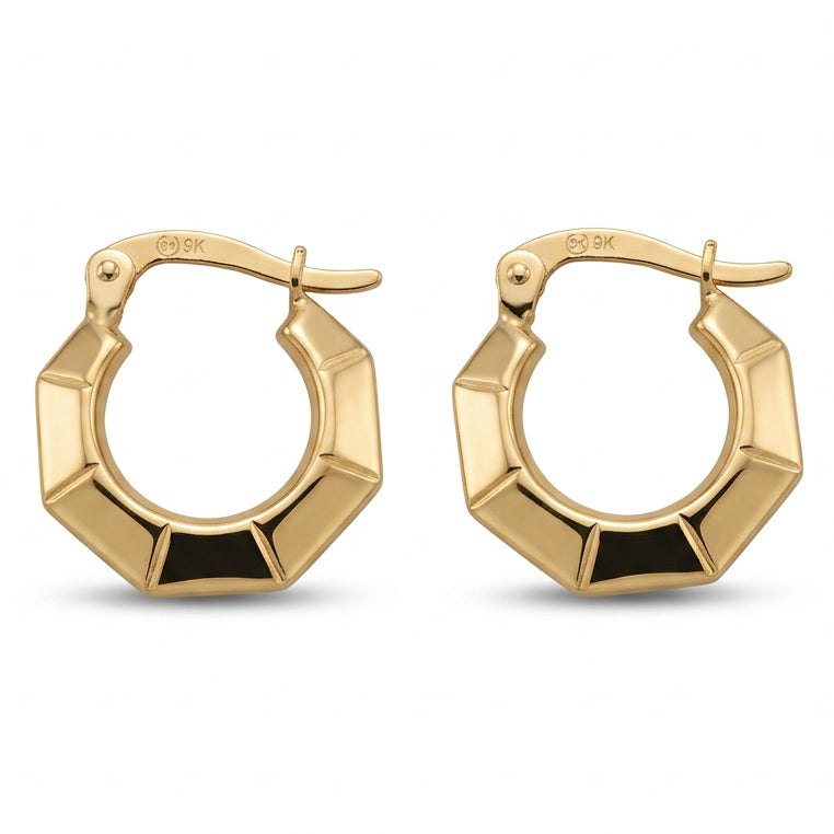 Ogden Of Harrogate Jewellery Facetted Creole Style Hoop Earrings in 9ct Yellow Gold