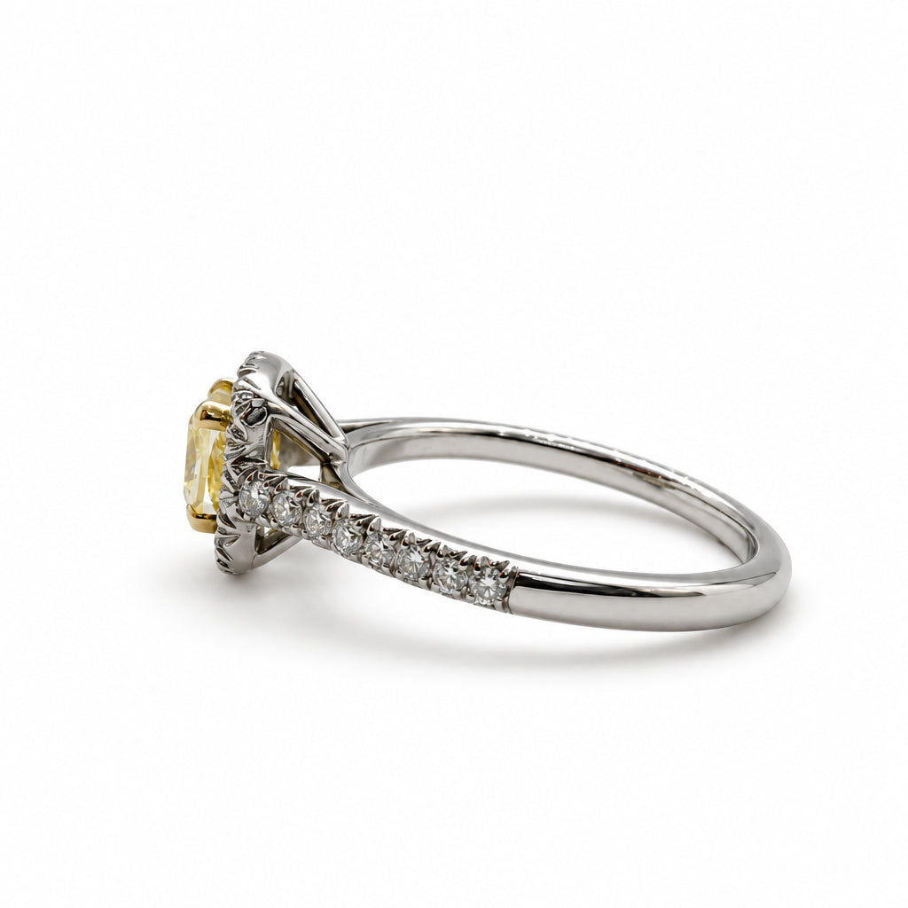 Ogden Of Harrogate Jewellery Fancy Princess-Cut Yellow Diamond Cluster Ring with Diamond Set Shoulders, 18CT White Gold