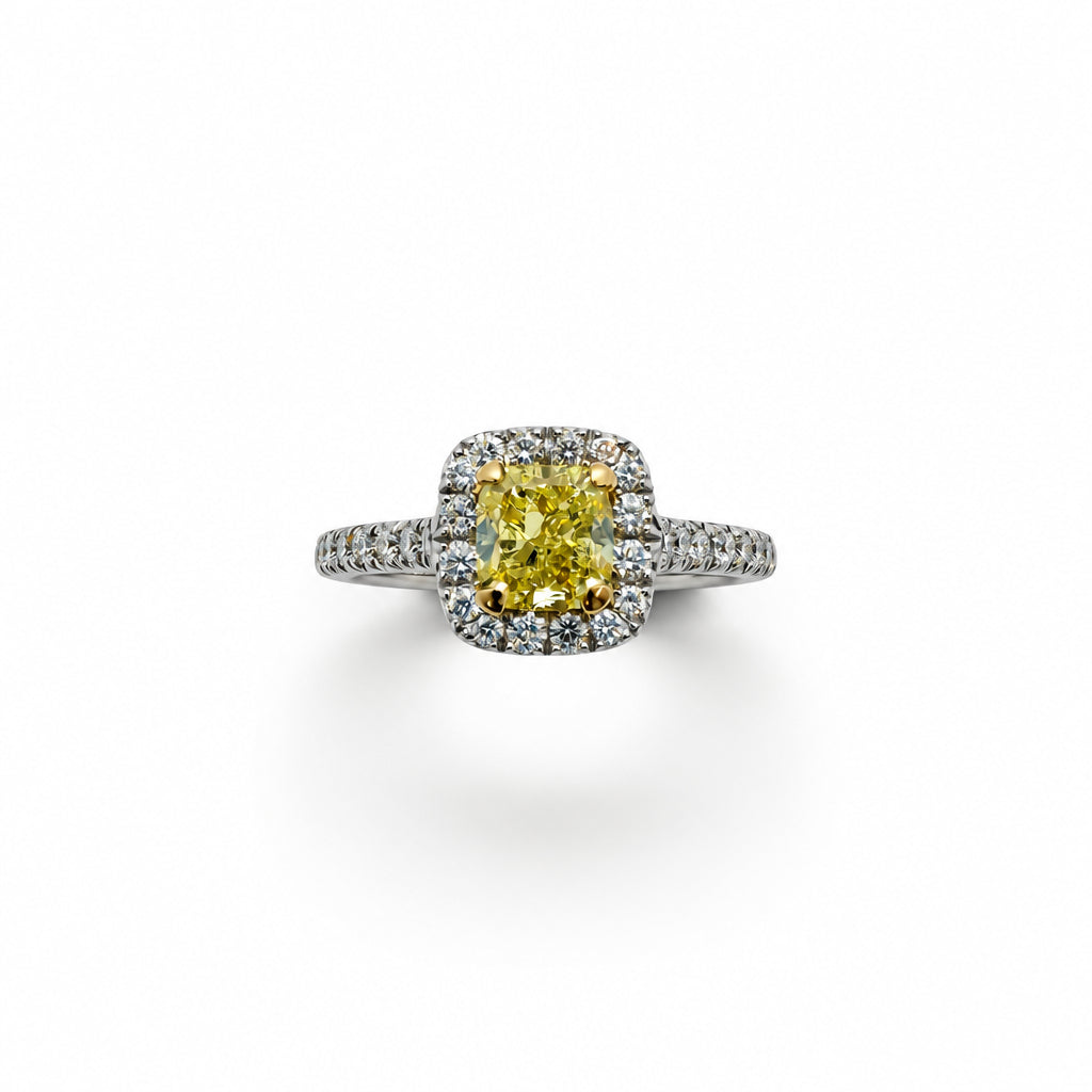 Ogden Of Harrogate Jewellery Fancy Princess-Cut Yellow Diamond Cluster Ring with Diamond Set Shoulders, 18CT White Gold