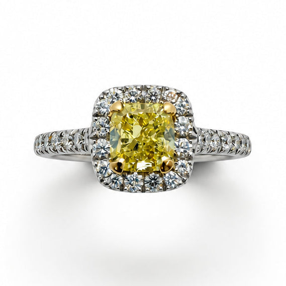 Ogden Of Harrogate Jewellery Fancy Princess-Cut Yellow Diamond Cluster Ring with Diamond Set Shoulders, 18CT White Gold