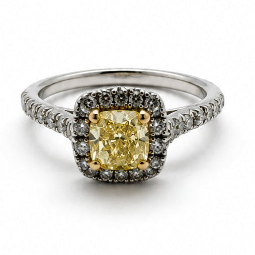 Ogden Of Harrogate Jewellery Fancy Princess-Cut Yellow Diamond Cluster Ring with Diamond Set Shoulders, 18CT White Gold