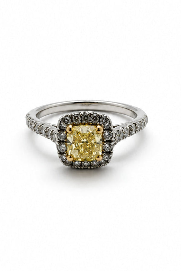 Ogden Of Harrogate Jewellery Fancy Princess-Cut Yellow Diamond Cluster Ring with Diamond Set Shoulders, 18CT White Gold