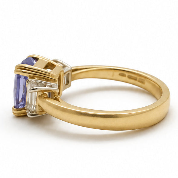Ogden Of Harrogate Jewellery Lavender Sapphire and Diamond Three-Stone Ring, 18CT Yellow/White Gold