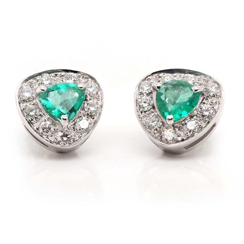 Ogden of Harrogate Jewellery Pair of 18ct White Gold Colombian Emerald and Diamond Border Earrings