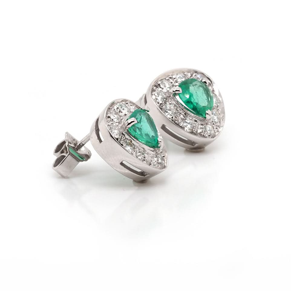 Ogden of Harrogate Jewellery Pair of 18ct White Gold Colombian Emerald and Diamond Border Earrings