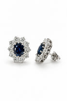 Ogden Of Harrogate Jewellery Pair of Diamond and Sapphire Oval Cluster Earrings, 18CT White Gold