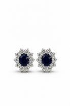 Ogden Of Harrogate Jewellery Pair of Diamond and Sapphire Oval Cluster Earrings, 18CT White Gold