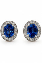 Ogden Of Harrogate Jewellery Pair Of Oval Sapphire and Diamond Earrings, 18ct White Gold