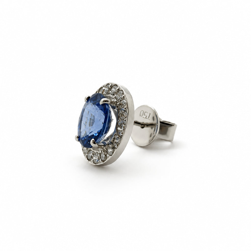 Ogden Of Harrogate Jewellery Pair Of Oval Sapphire and Diamond Earrings, 18ct White Gold