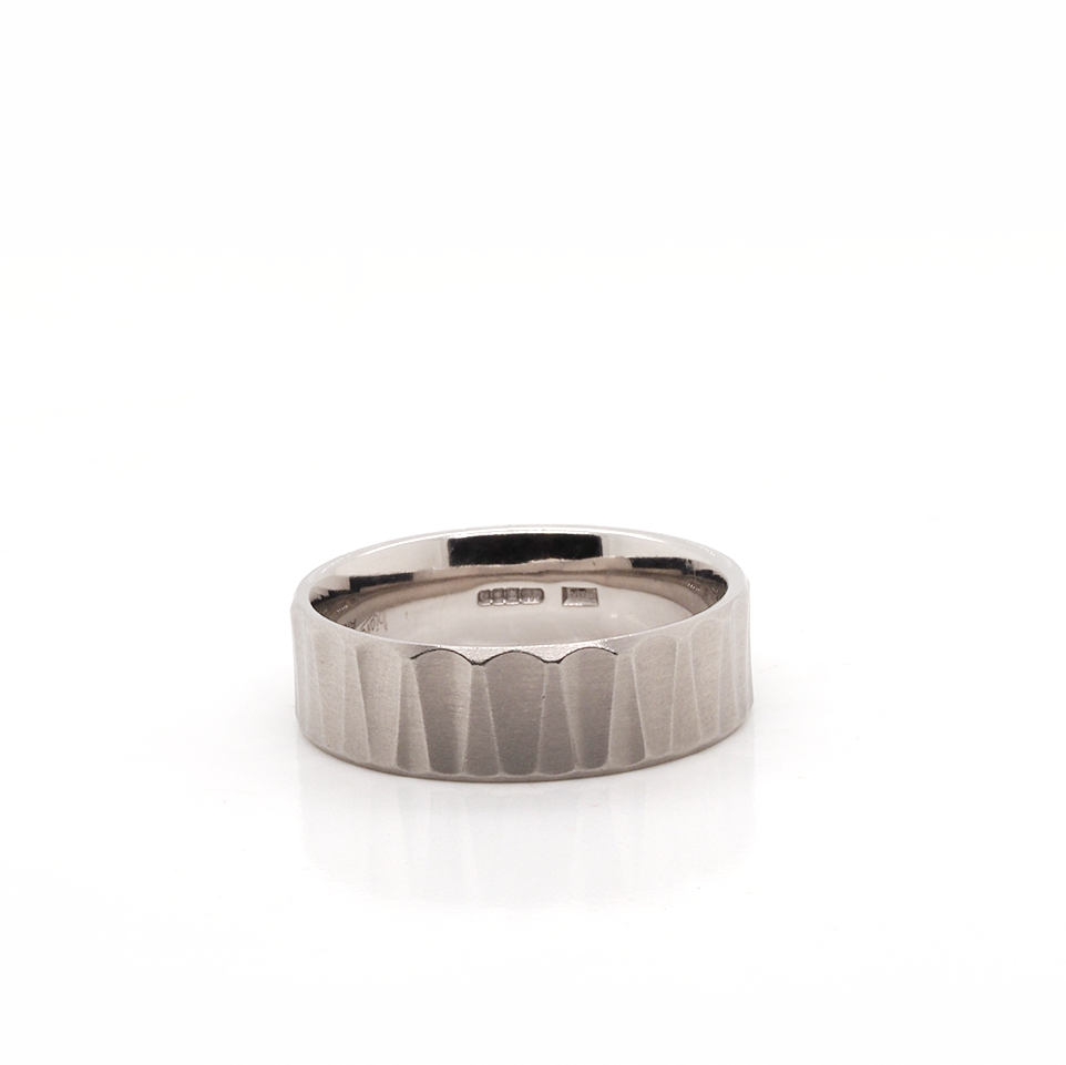 Ogden of Harrogate Jewellery Palladium Brushed Wedding Ring with V-Shape Pattern