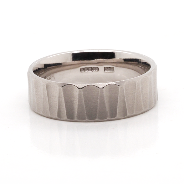 Ogden of Harrogate Jewellery Palladium Brushed Wedding Ring with V-Shape Pattern