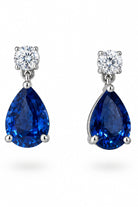 Ogden Of Harrogate Jewellery Pear Shaped Sapphire and Diamond Drop Earrings, 18ct White Gold