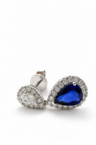Ogden Of Harrogate Jewellery Pear Shaped Sapphire and Diamond Surround Drop Earrings, 18ct White Gold
