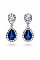 Ogden Of Harrogate Jewellery Pear Shaped Sapphire and Diamond Surround Drop Earrings, 18ct White Gold