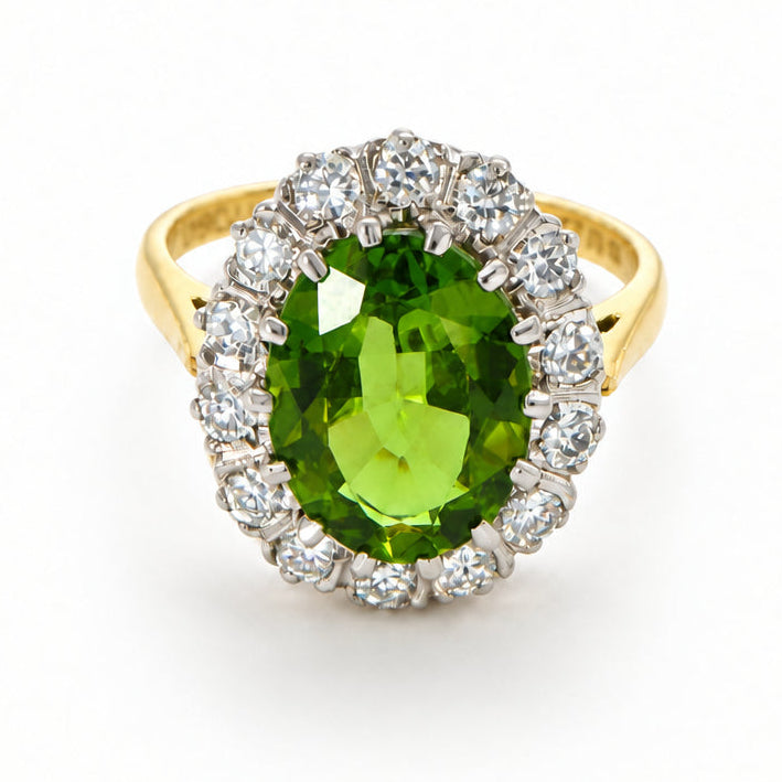 Ogden Of Harrogate Jewellery Peridot and Diamond Oval Cluster Ring, 18CT Yellow Gold