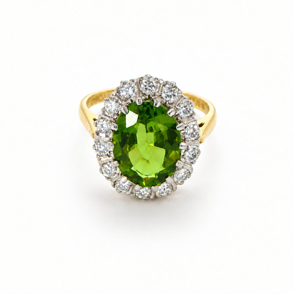 Ogden Of Harrogate Jewellery Peridot and Diamond Oval Cluster Ring, 18CT Yellow Gold