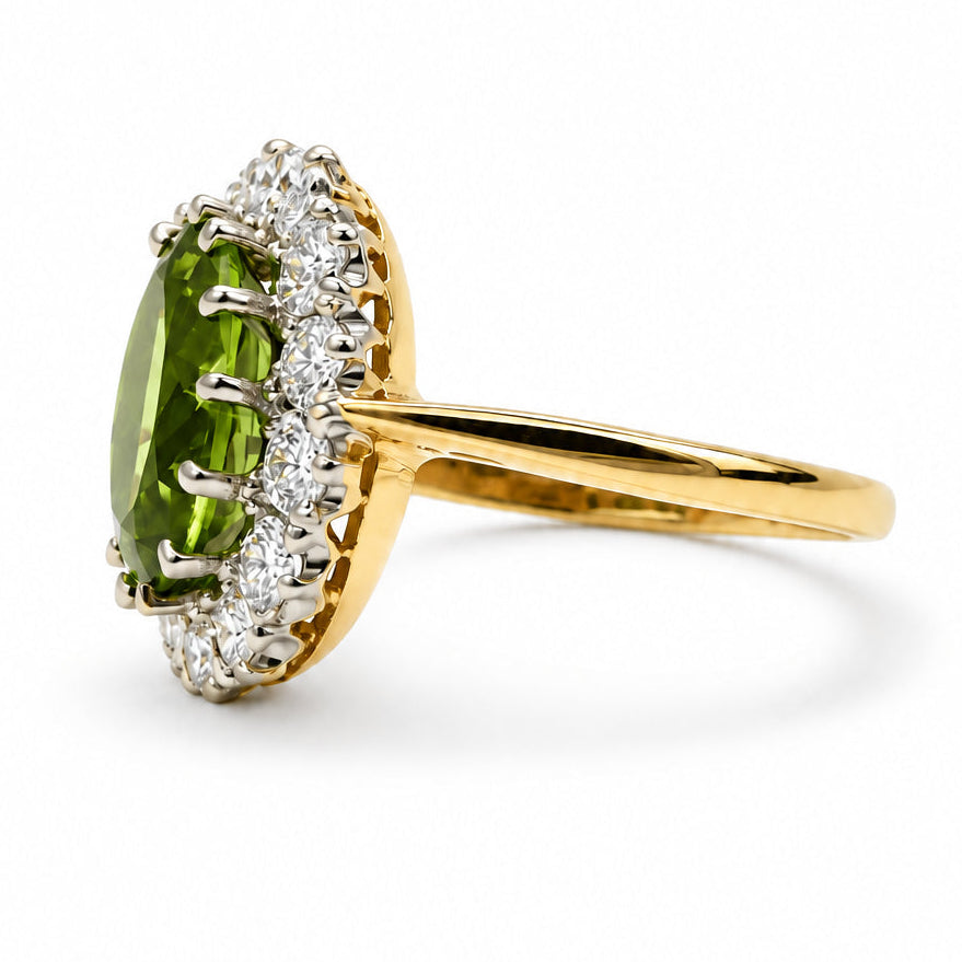 Ogden Of Harrogate Jewellery Peridot and Diamond Oval Cluster Ring, 18CT Yellow Gold