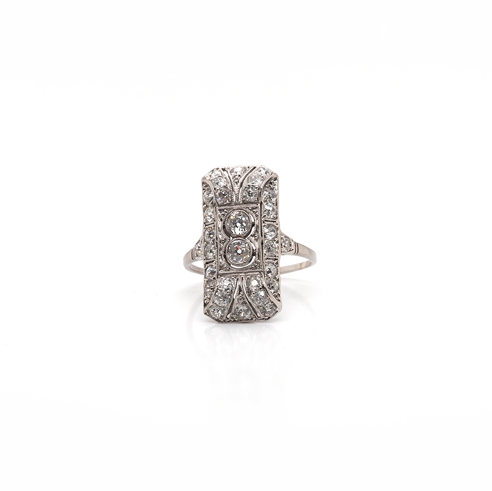 Ogden of Harrogate Jewellery Platinum Art Deco Plaque Diamond Ring – Circa 1925